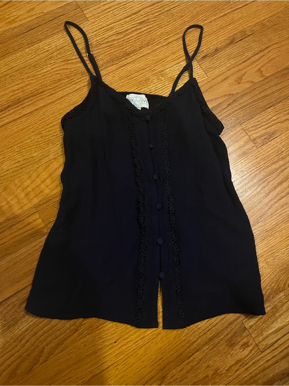 Navy Lace-Trim Spaghetti Strap Cami Top